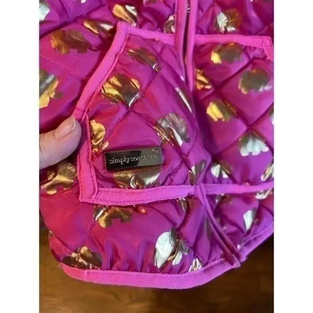 Simply‎ Southern Hot Pink with gold elephants puffer vest girl size large